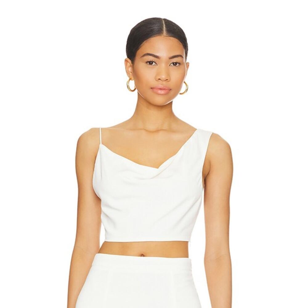 Superdown Kylie Crop Top White Asymmetrical Drape‎ Front Sleeveless Sz XS